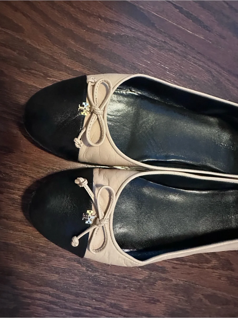Tory Burch Black and Beige Women's Ballet Flats with Bow